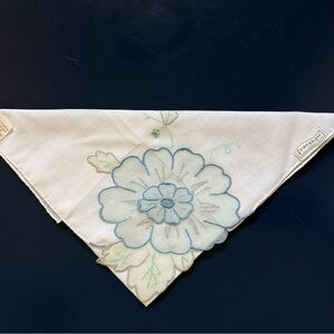 Vintage Franshaw Floral Embroidered Handkerchief - Blue Flower, Appliqué Detail